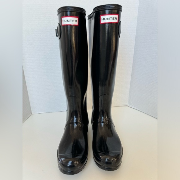 Hunter Original Tall Black Gloss Rubber Rain Boots size 6 - Picture 2 of 10